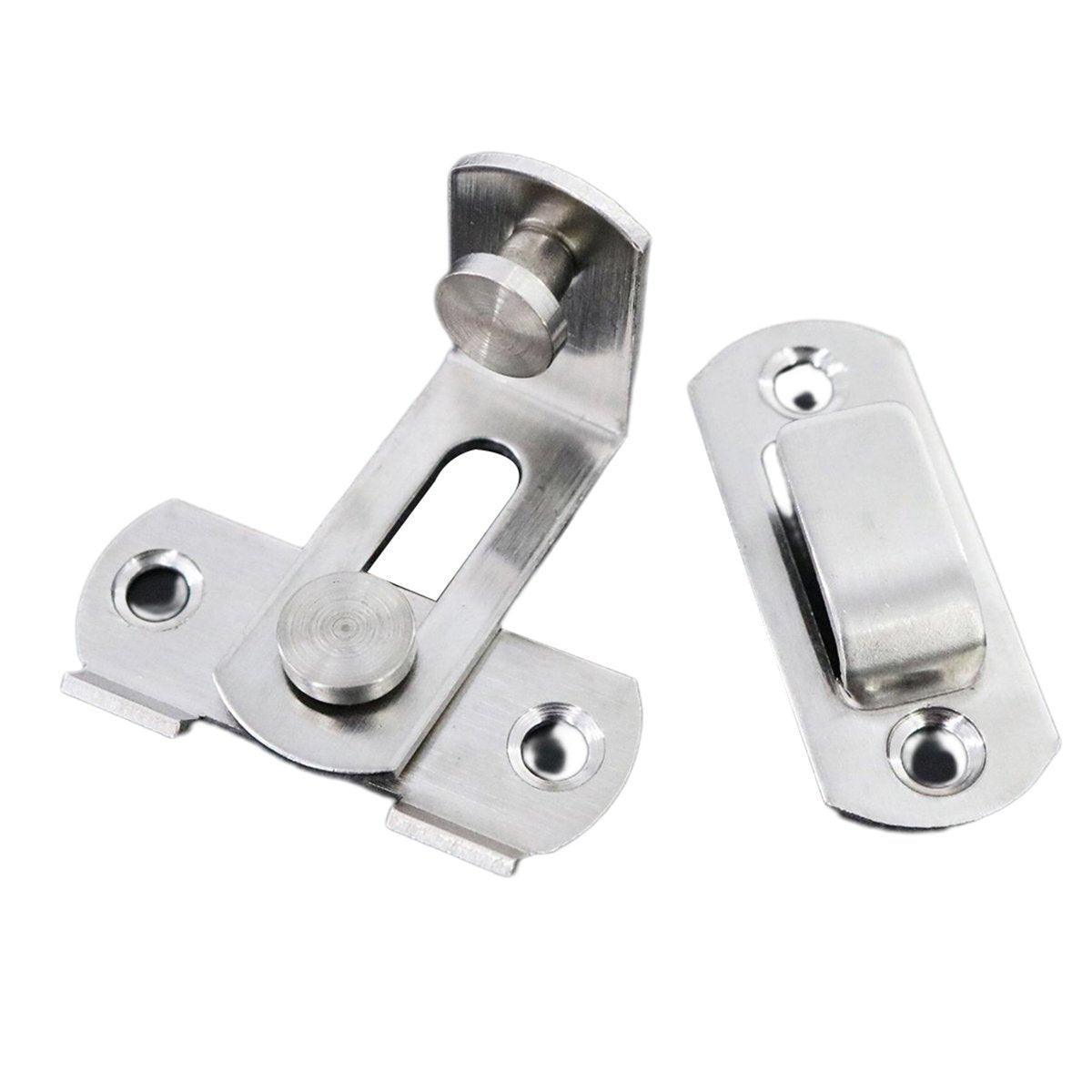2 Sets 90 Degree Sliding Door Latch Lock Catch Kit for Home Use - Right-Angle-Silver-S