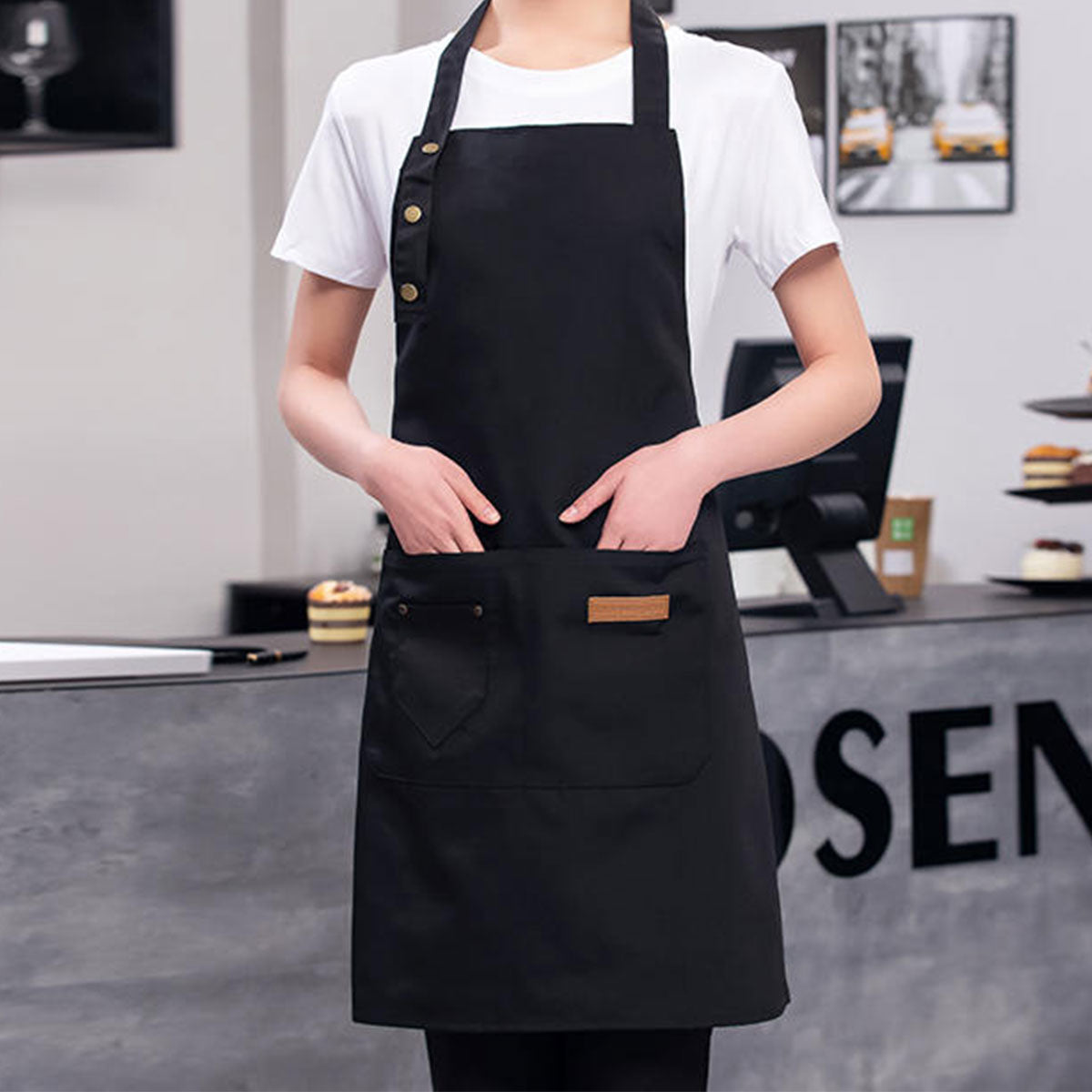 Adjustable Work Apron Neck Strap Waist Tie Kitchen Cooking Bib Apron Men Women - Brown