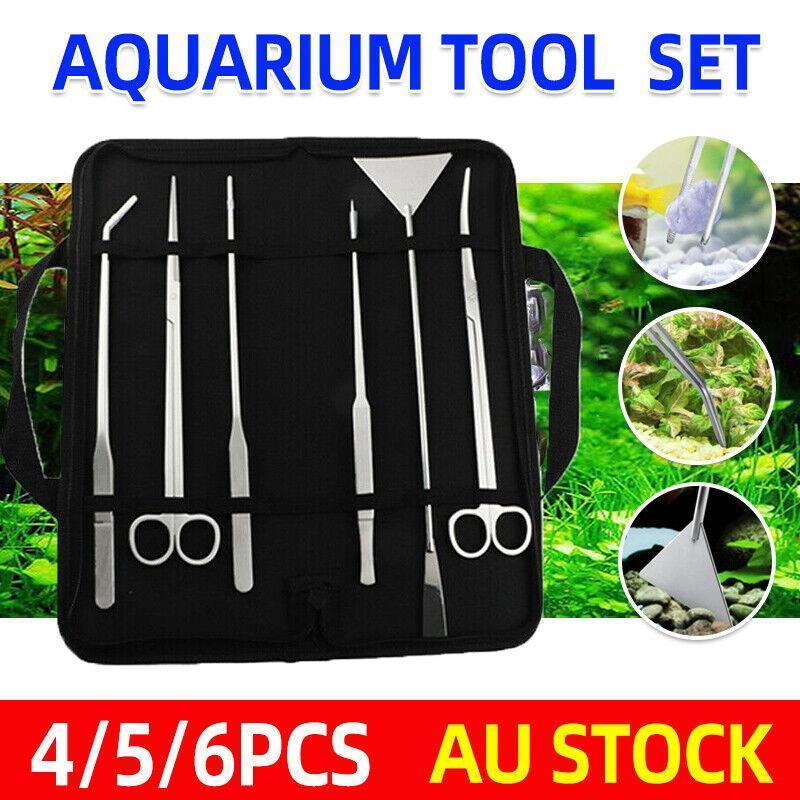 Stainless Steel Aquarium Tool Set Tweezers Scissors Spatula Kit 4 5 6PCS - 5PCS Tool + Bag