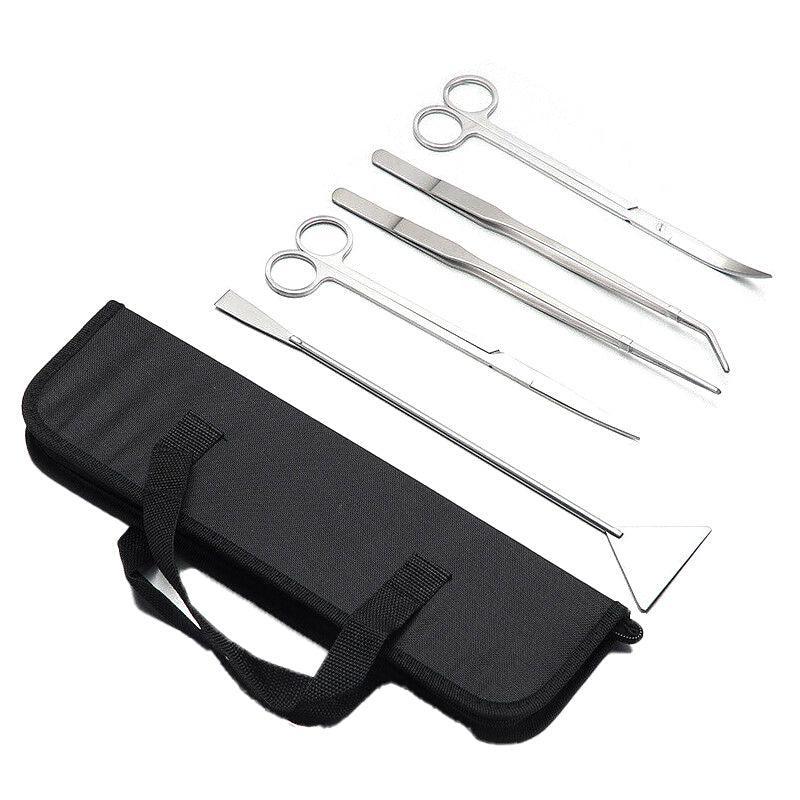 Stainless Steel Aquarium Tool Set Tweezers Scissors Spatula Kit 4 5 6PCS - 5PCS Tool + Bag