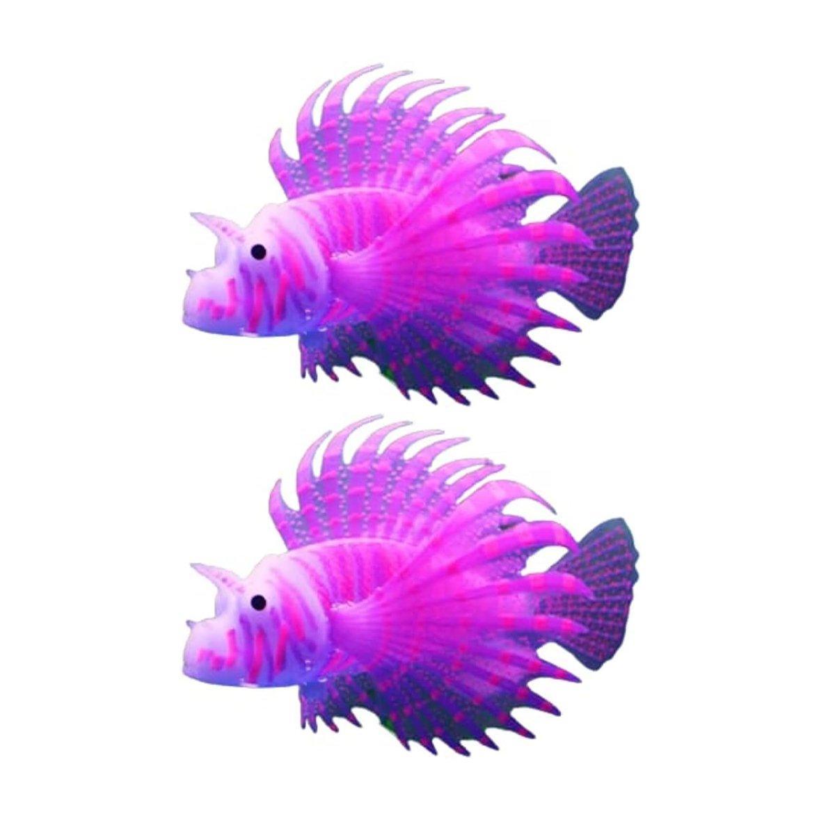 2PCS Artificial Betta Fish Aquarium Decorations Silicone Floating Moving Fish - Purple Lionfish