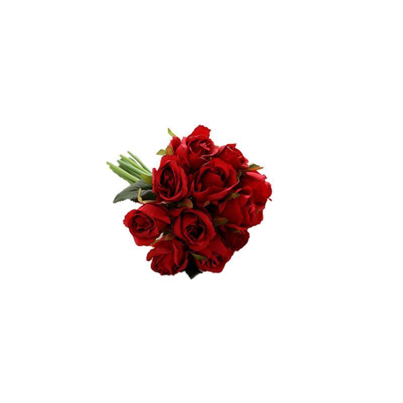 12 Heads Silk Rose Artificial Flowers Fake Bouquet - Red