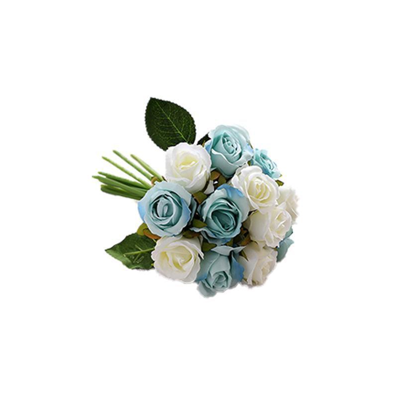 12 Heads Silk Rose Artificial Flowers Fake Bouquet - White