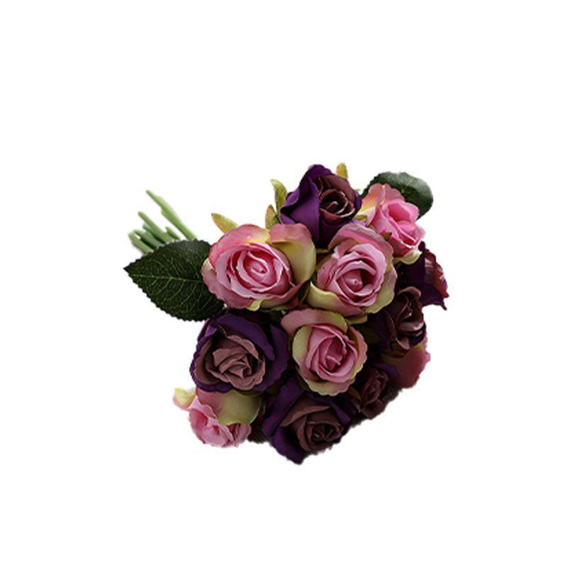 12 Heads Silk Rose Artificial Flowers Fake Bouquet - White