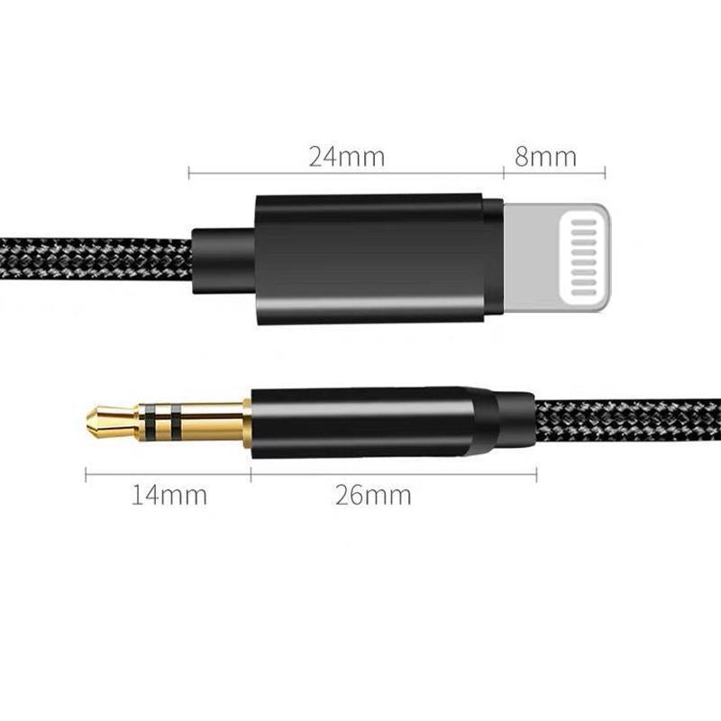 Lightning to 3.5mm Aux Audio Cable Adapter for Car Speaker Headphone Sound System - Black