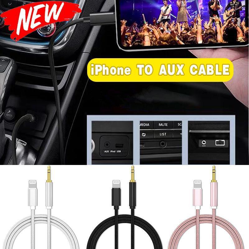 Lightning to 3.5mm Aux Audio Cable Adapter for Car Speaker Headphone Sound System - Silver