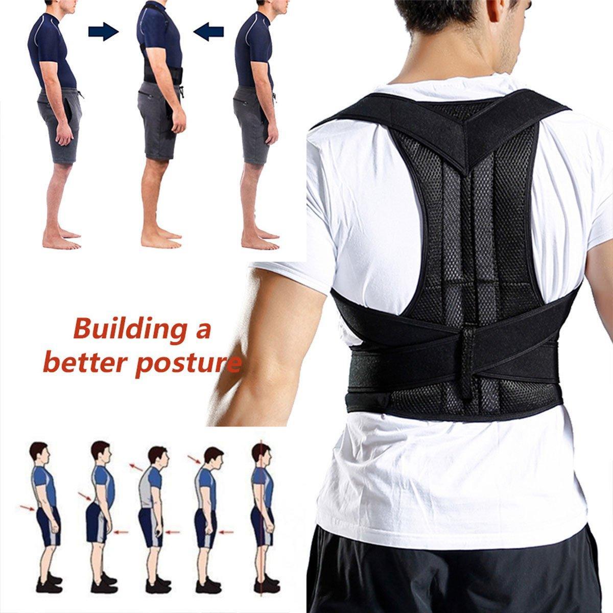 Adjustable Back Posture Corrector Brace Lumbar Shoulder Support Belt for Unisex - Black-L