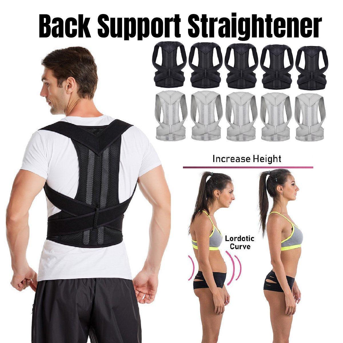Adjustable Back Posture Corrector Brace Lumbar Shoulder Support Belt for Unisex - Grey-XL