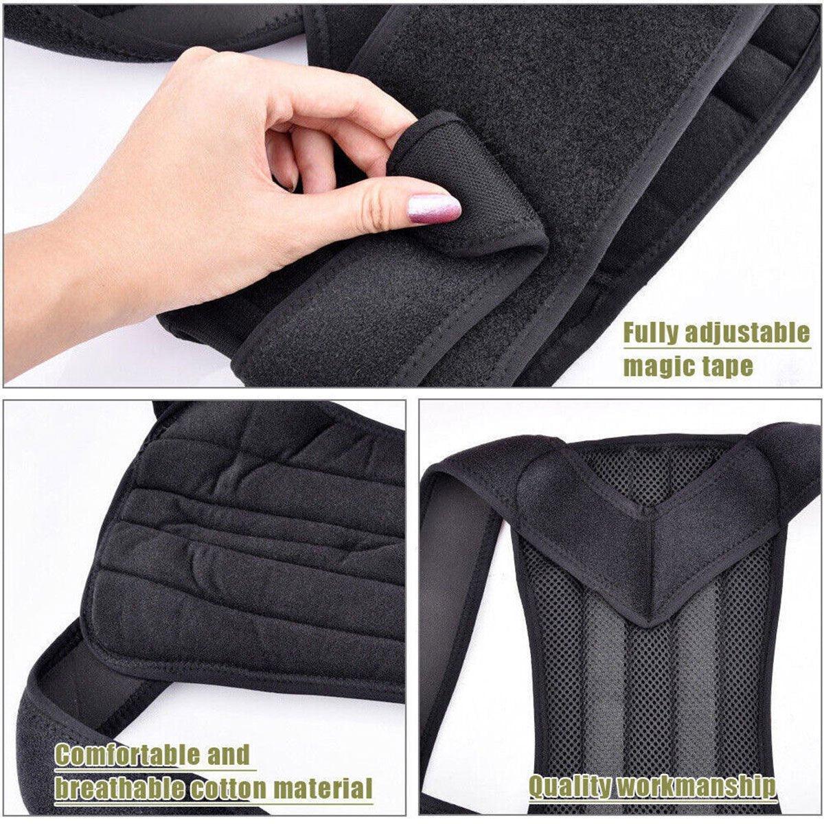 Adjustable Back Posture Corrector Brace Lumbar Shoulder Support Belt for Unisex - Grey-XXL