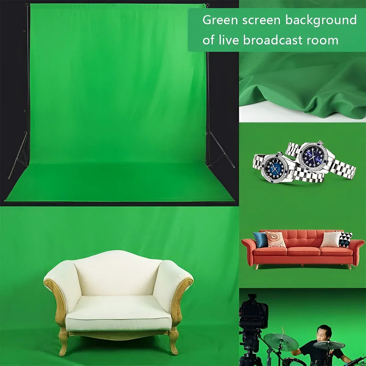 Professional Photography Background Cloth Wrinkle Resistant Durable Green/Black - Black