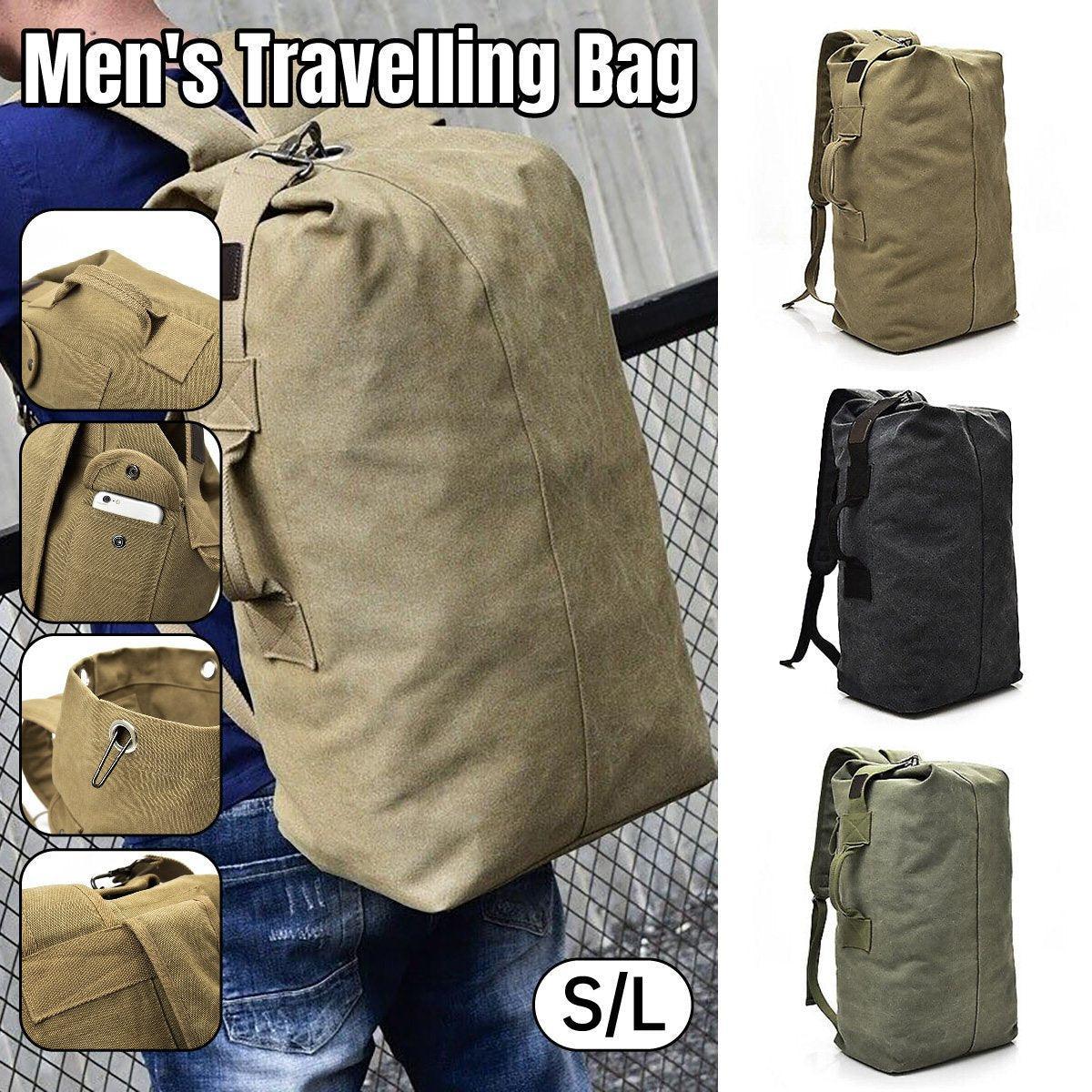 Large Capacity Travel Backpack for Men Outdoor Sports Bag Canvas Rucksack - Khaki-Small