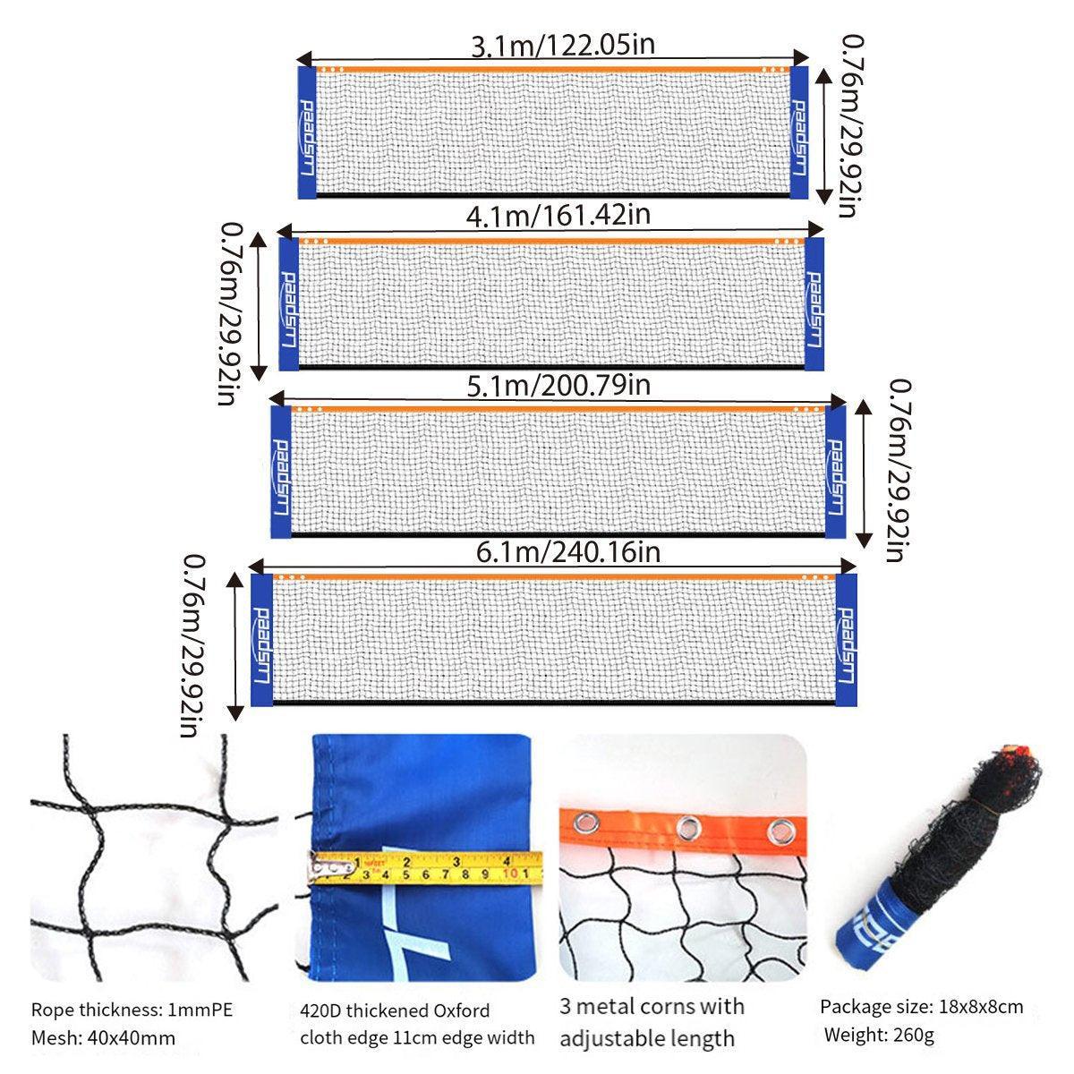 Portable Outdoor Badminton Net Set Easy Setup Adjustable Height Sports Equipment - 4.1M
