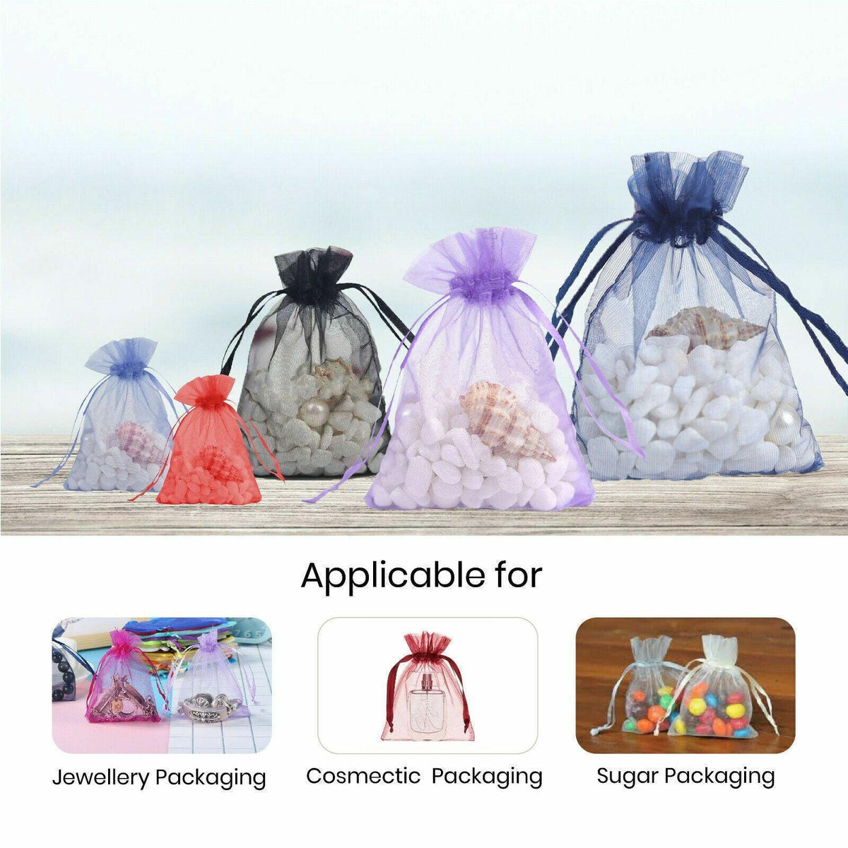 50PCS Organza Bag Sheer Bags Jewellery Wedding Candy Packaging Sheer Bags 10*15 cm - White/50PCS