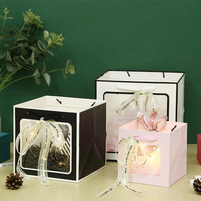 20PCS Open Window for Flower Doll Wedding Gift Transparent Square Packaging Bag - Black 30-30-30cm