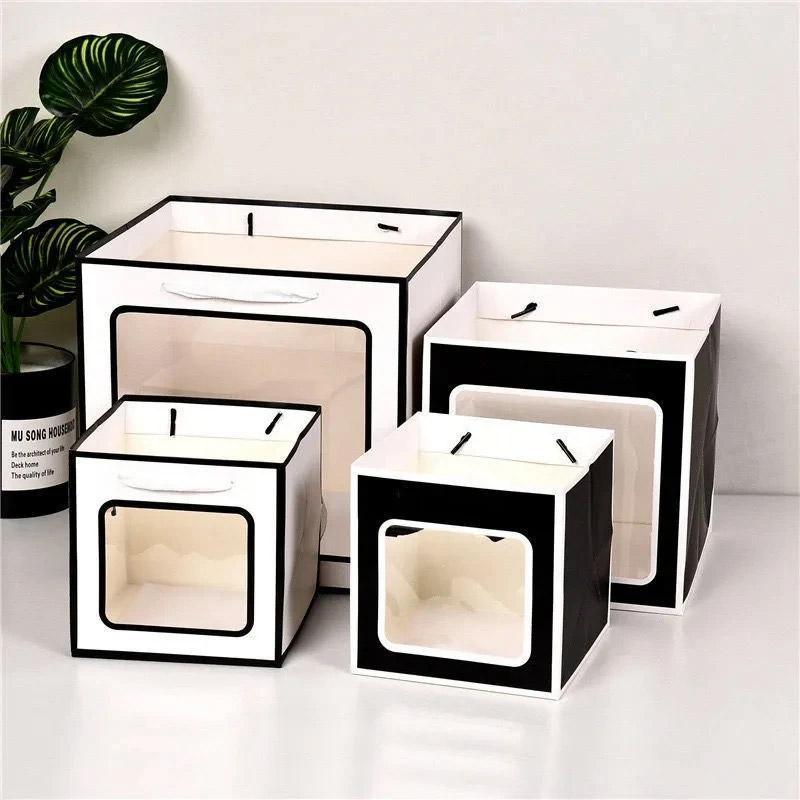 20PCS Open Window for Flower Doll Wedding Gift Transparent Square Packaging Bag - Pink 15-15-15cm