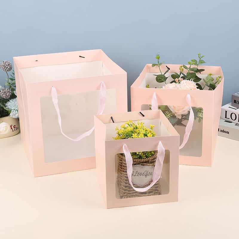 20PCS Open Window for Flower Doll Wedding Gift Transparent Square Packaging Bag - White 15-15-15cm