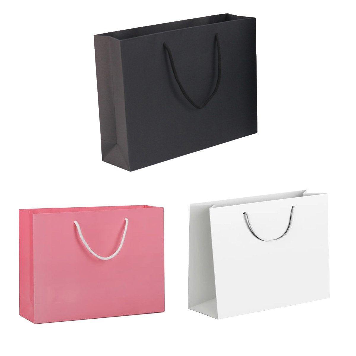 25X Kraft Paper Bags Gift Shopping Bag Carry White Pink Black Bag With Handles - Pink-14-21-7.5