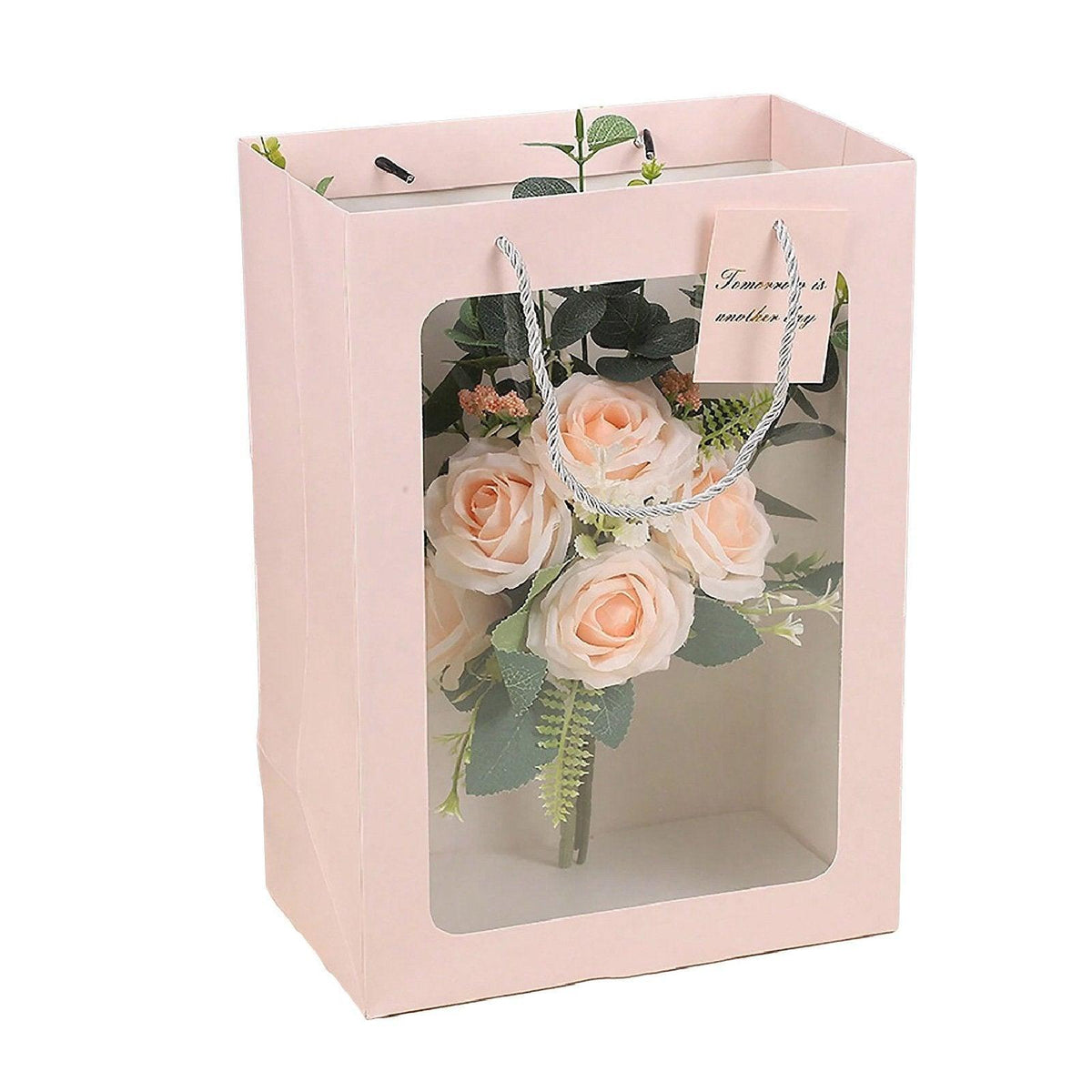 25x Thick Gift Bags with Transparent Window for Valentines Day Bouquets and Gift - Tote-Bag-25pcs-Pink-18-13-25cm