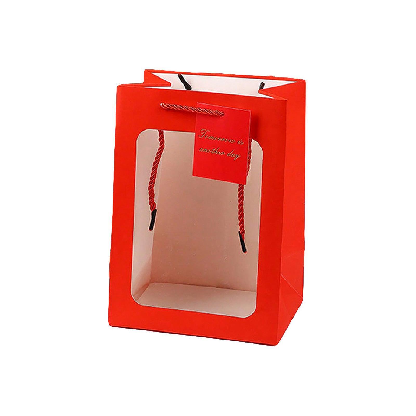 25x Thick Gift Bags with Transparent Window for Valentines Day Bouquets and Gift - Tote-Bag-25pcs-Pink-18-13-25cm