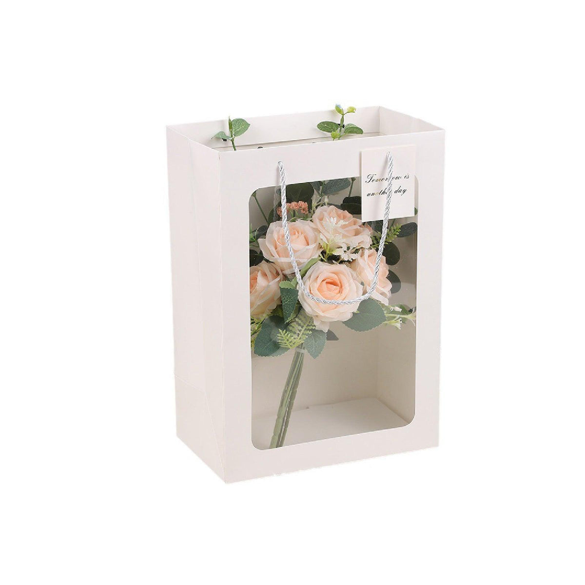 25x Thick Gift Bags with Transparent Window for Valentines Day Bouquets and Gift - Tote-Bag-25pcs-Red-18-13-25cm