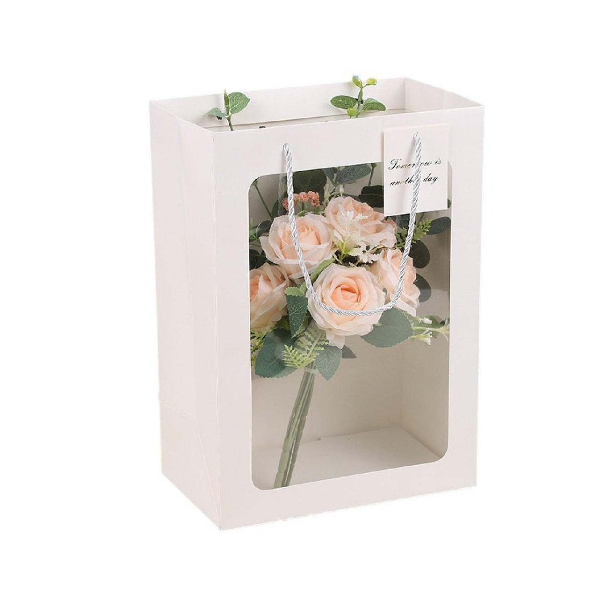 25x Thick Gift Bags with Transparent Window for Valentines Day Bouquets and Gift - Tote-Bag-25pcs-Red-18-13-25cm