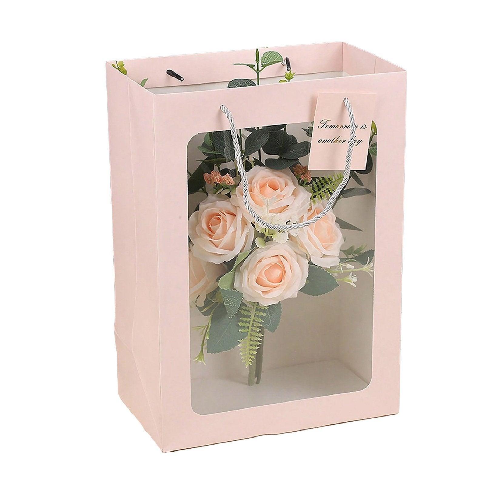 25x Thick Gift Bags with Transparent Window for Valentines Day Bouquets and Gift - Tote-Bag-25pcs-Red-18-13-25cm