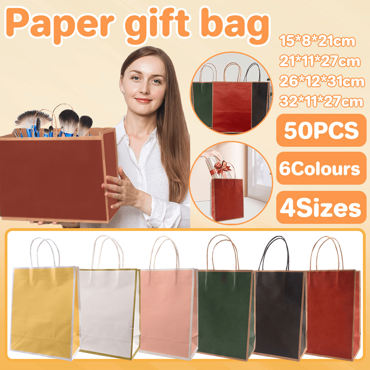 Gift Kraft Paper Bags for Packaging and Takeaway 50PCS - Black-27*32*11cm
