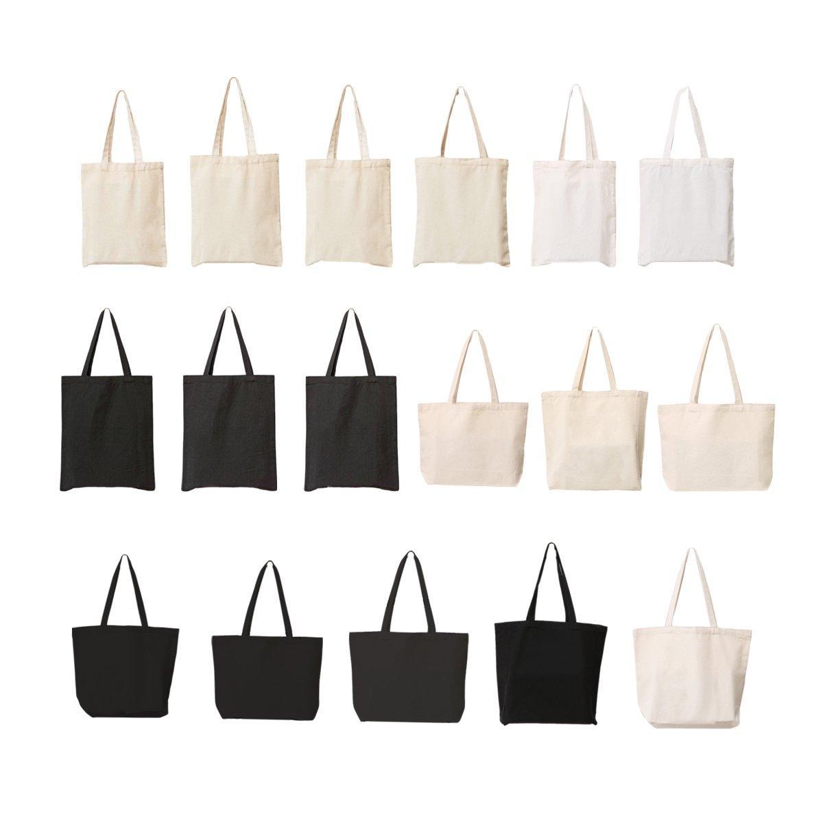 5PCS Canvas Tote Bag Cotton Blank DIY Shopping Shoulder Bags - Black 40*50cm