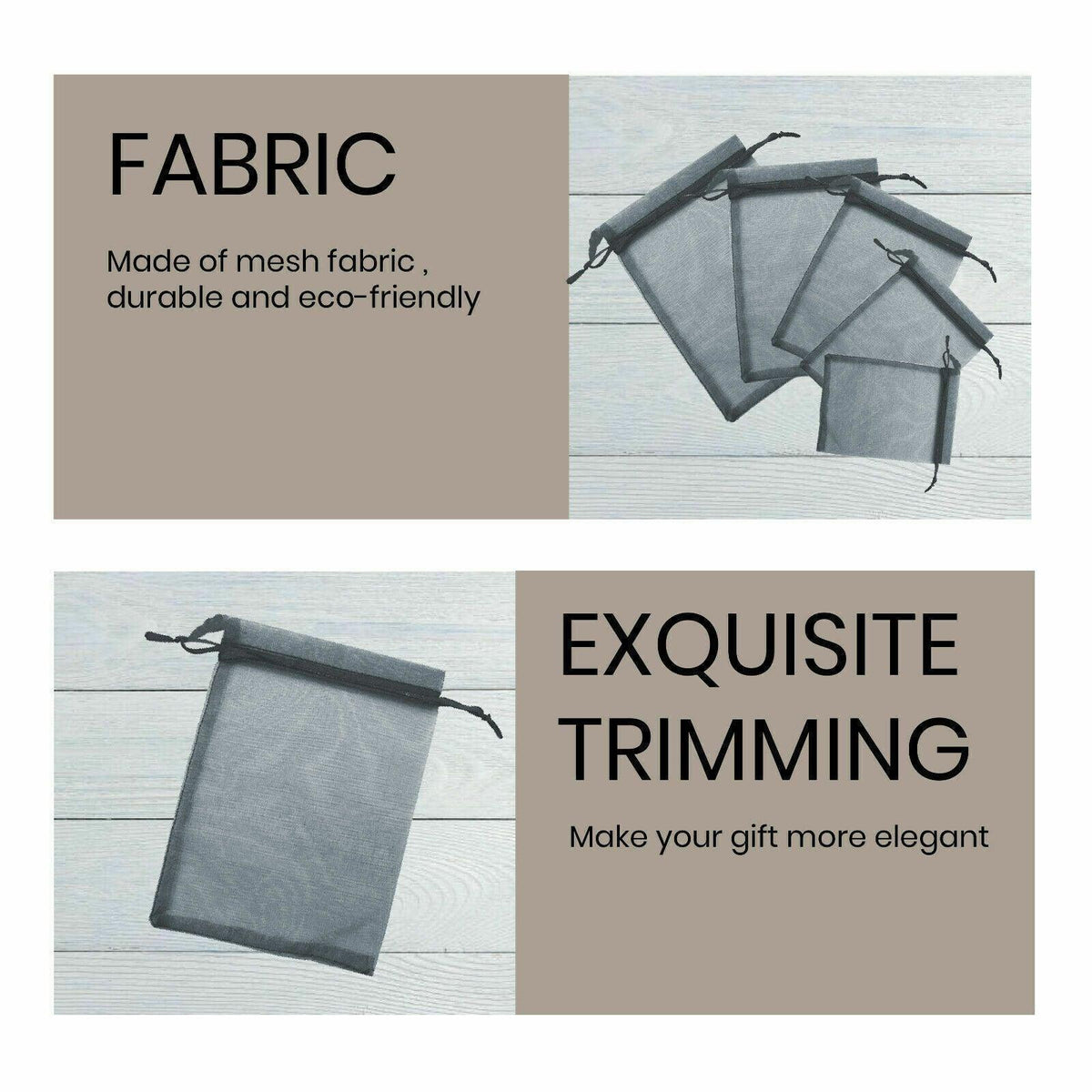 50PCS Organza Bag Sheer Bags Jewellery Wedding Candy Packaging Sheer Bags 9*12 cm - Grey/50PCS