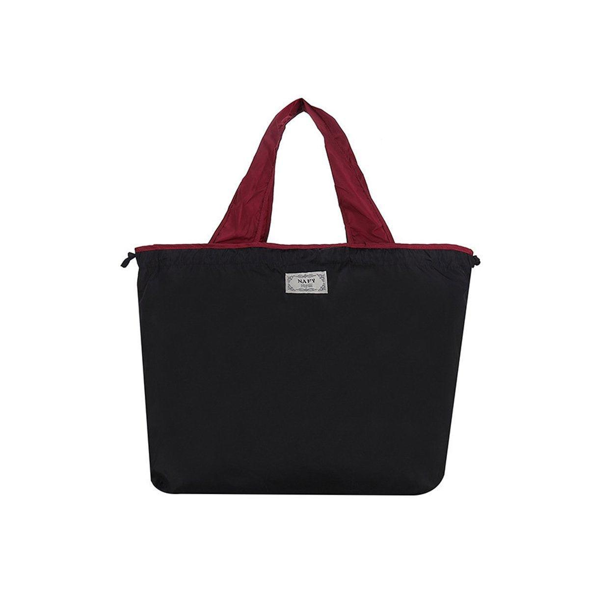 Ultra-Light Foldable Large Capacity Portable Shopping Bag with Drawstring Mouth - Black - L