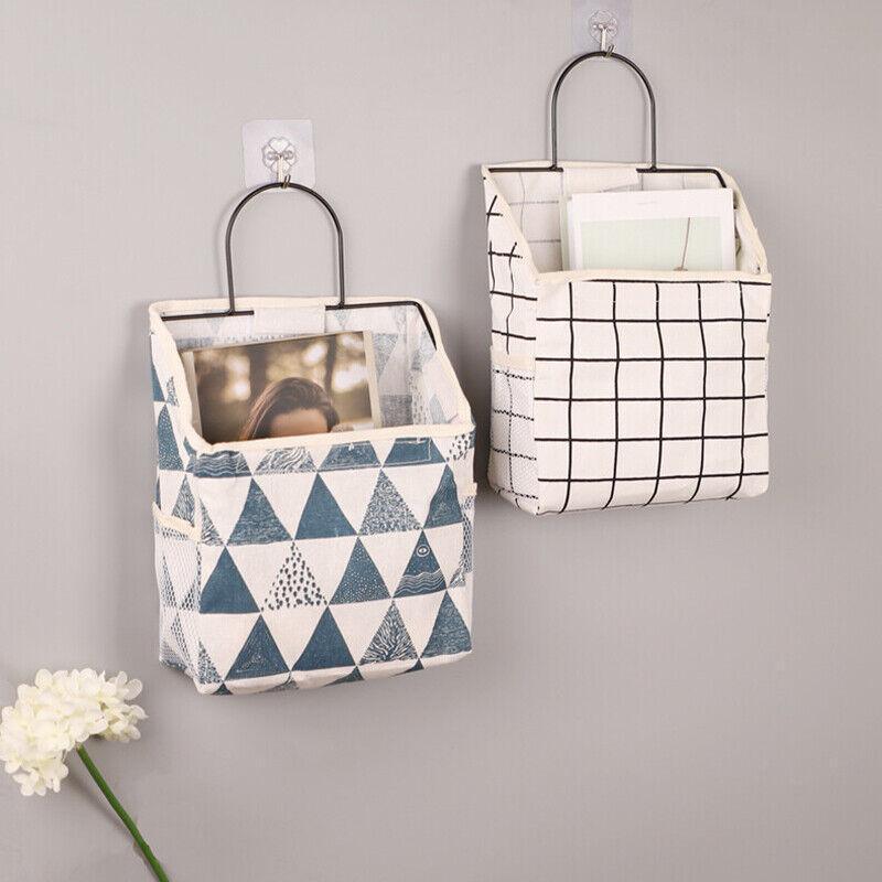 Wall Hanging Storage Bag Home Wardrobe Organiser Pouch Book Holder Phone Pocket - Cactus