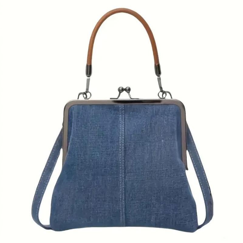 Small Handbag Women Tote Bag Cowboy Splicing Crossbody Shoulder Satchel Bag - Dark Blue