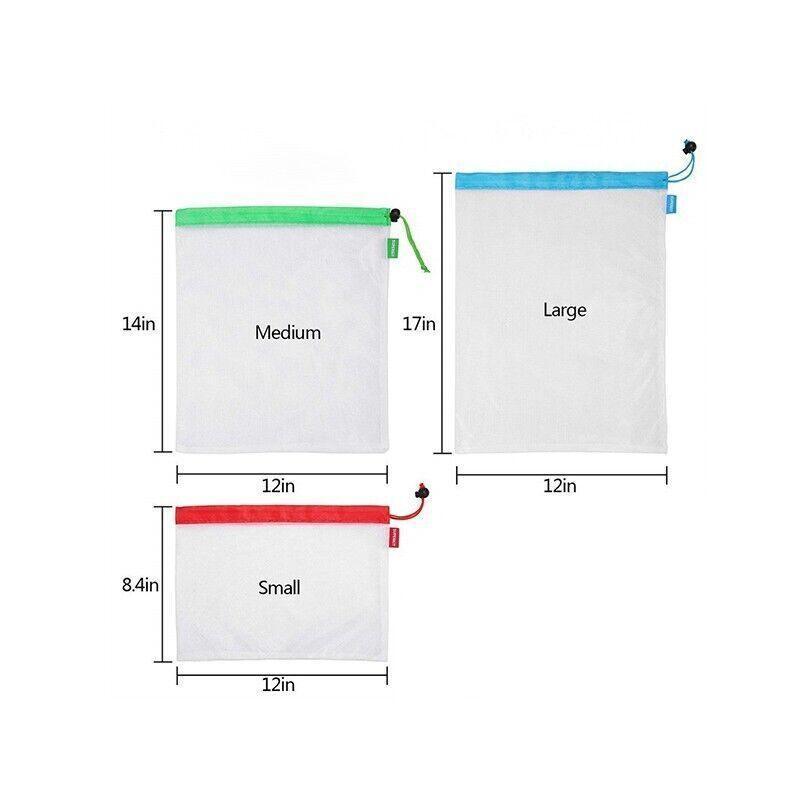Up 15X Eco Friendly Reusable Mesh Produce Bags Superior Double Stitched Strength - 5PCS Medium Green