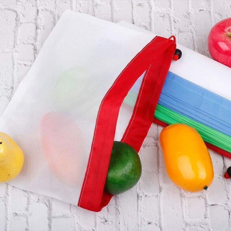 Up 15X Eco Friendly Reusable Mesh Produce Bags Superior Double Stitched Strength - 5PCS Medium Green