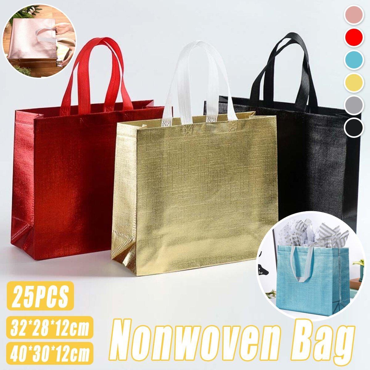 25PCS Embossed Non-Woven Tote Bag Fashion Shopping Gift Packaging Bag - Red-40*30*12cm