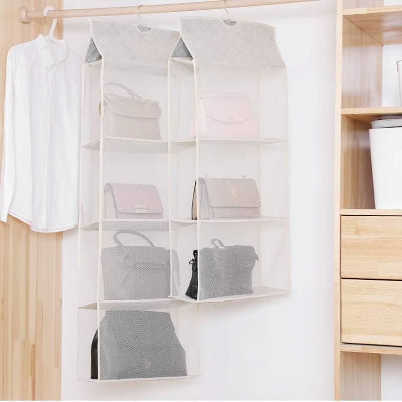 Beige Bag Storage Holder Wardrobe Closet Hanging Handbag Organizer 2/3/4 Pockets - 3 Layers