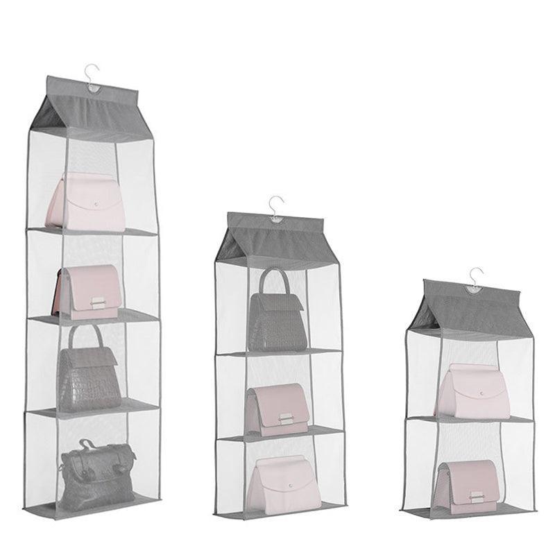 Grey Bag Storage Holder Wardrobe Closet Hanging Handbag Organizer 2/3/4 Pockets Shelf - 2 Layers