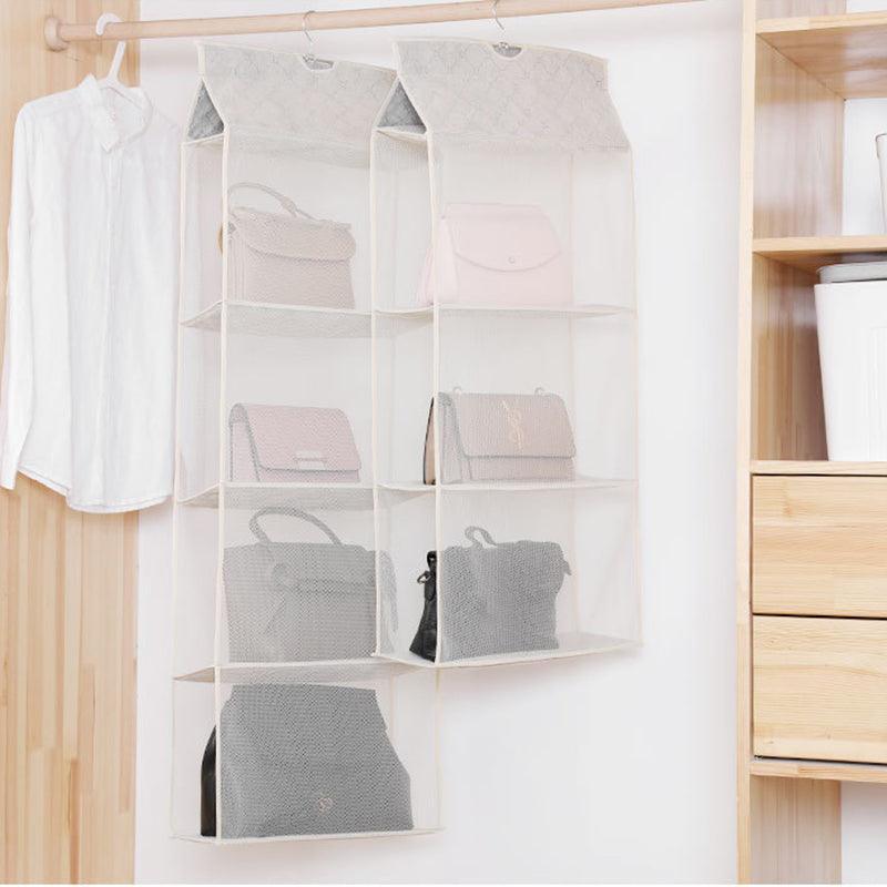 Grey Bag Storage Holder Wardrobe Closet Hanging Handbag Organizer 2/3/4 Pockets Shelf - 2 Layers
