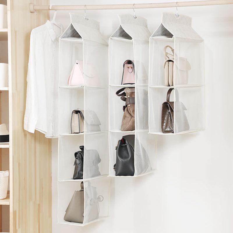 Grey Bag Storage Holder Wardrobe Closet Hanging Handbag Organizer 2/3/4 Pockets Shelf - 2 Layers