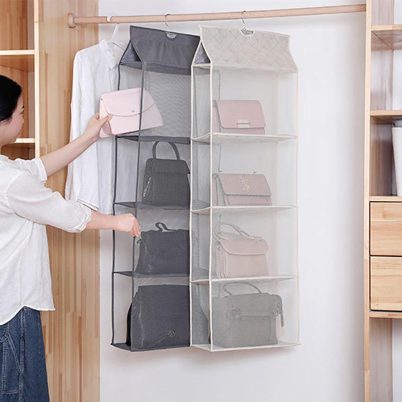 Grey Bag Storage Holder Wardrobe Closet Hanging Handbag Organizer 2/3/4 Pockets Shelf - 2 Layers