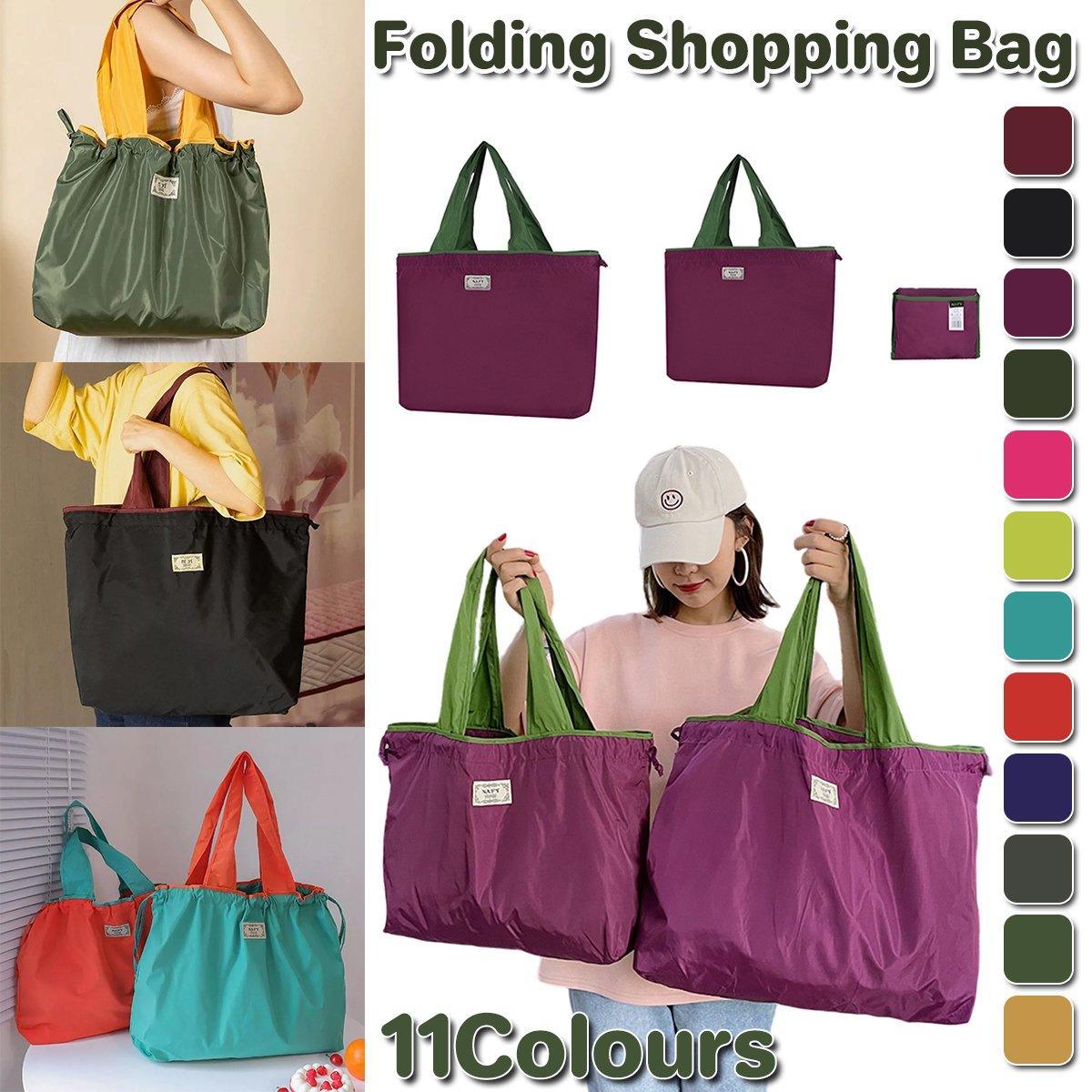 Ultra-Light Foldable Large Capacity Portable Shopping Bag with Drawstring Mouth - Red - L
