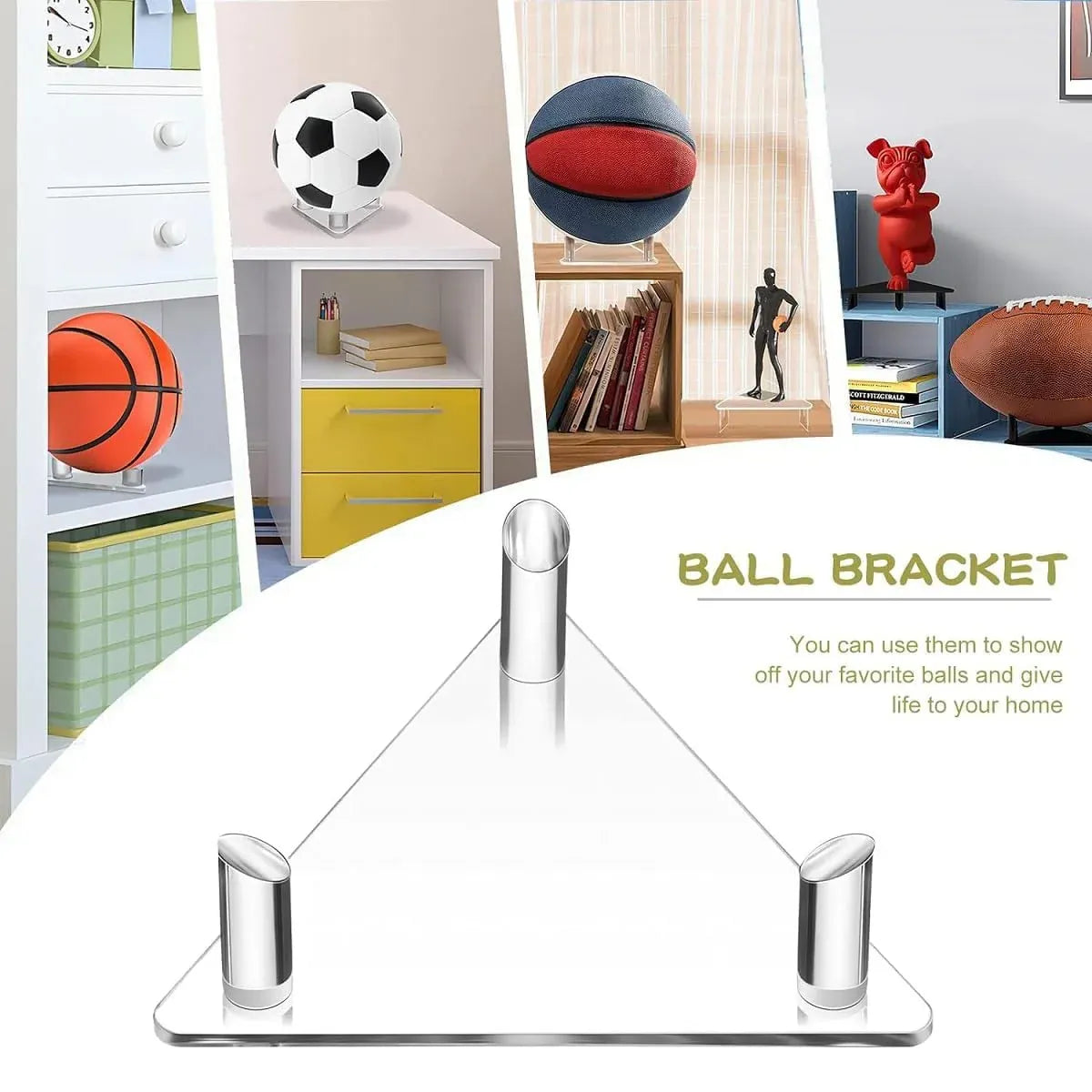 2PCS Ball Holder Organizer Storage Rack Acrylic for Basketball Soccer Volleyball