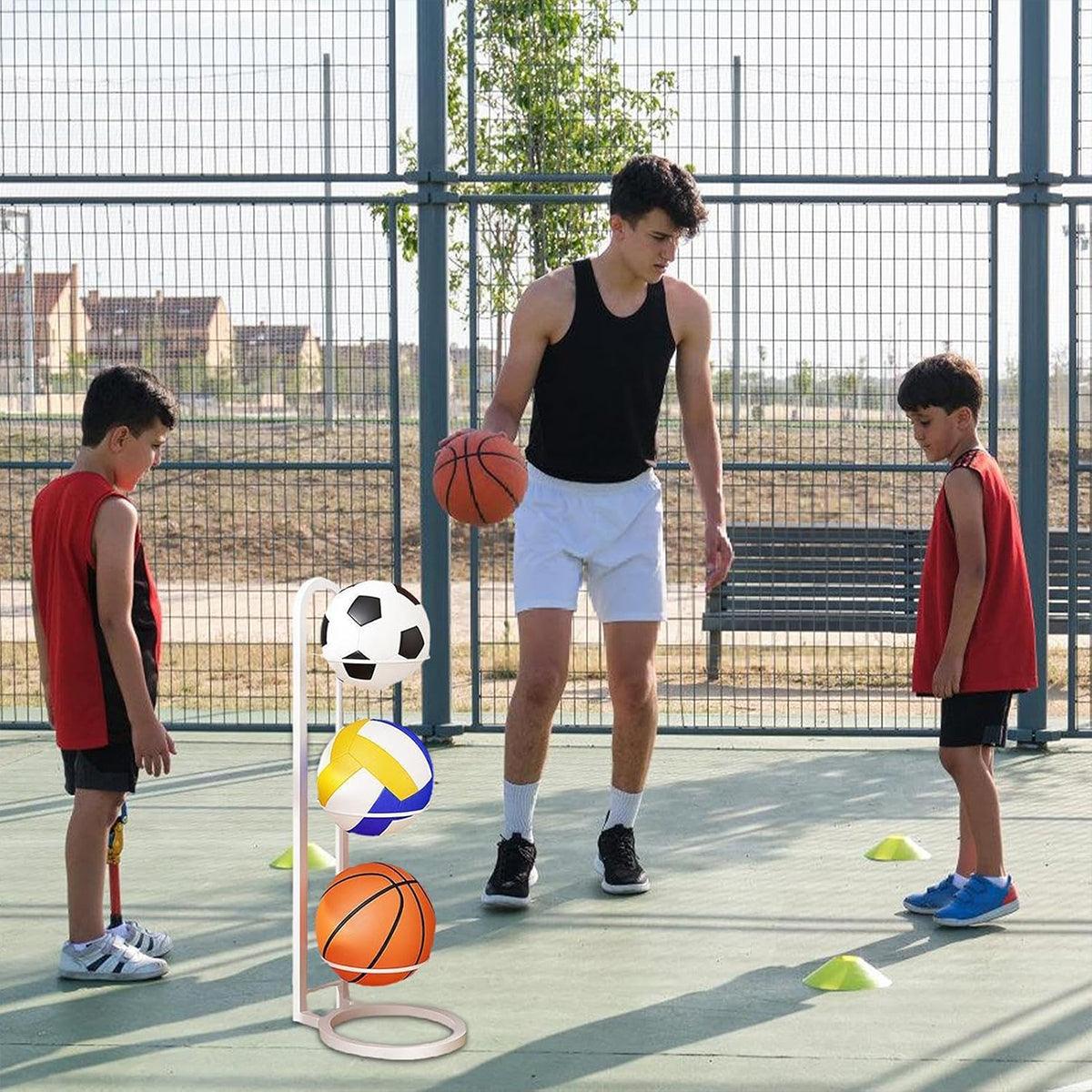 3/4Tier Basketball Stand Ball Organizer Storage Rack Basketball Equipment Holder - Black-4 Layers