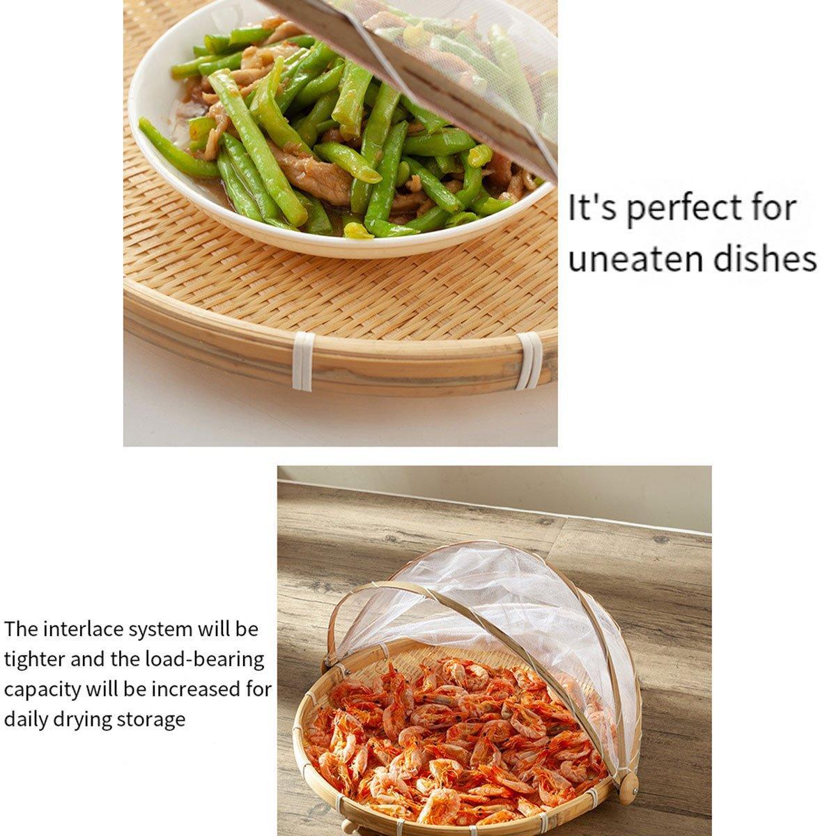 Bamboo Storage Basket with Mesh Cover for Fruit Vegetables Food Buns Kitchen - 42CM