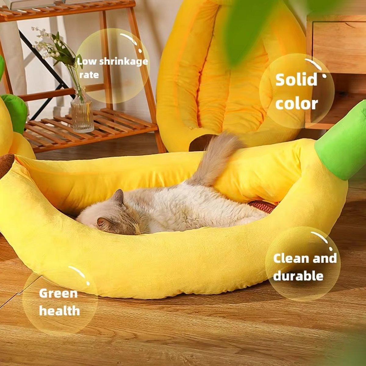 Cute Banana Shape Pet Bed Winter Warm Dog Cat Kennel Cozy Pet Cartoon Bed Mat - S
