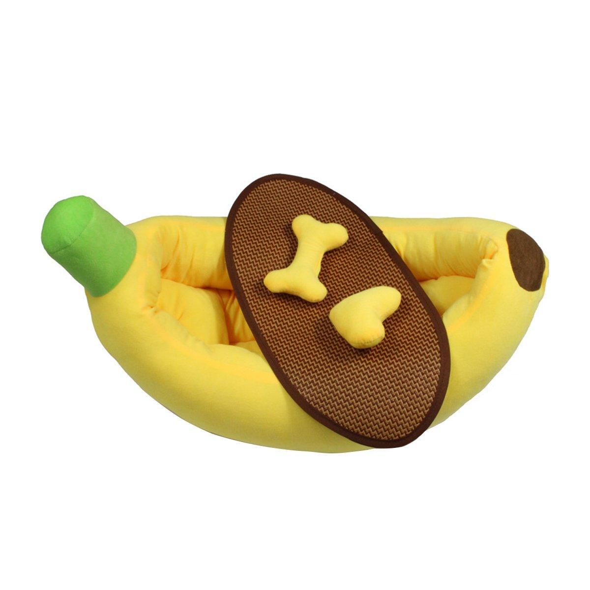 Cute Banana Shape Pet Bed Winter Warm Dog Cat Kennel Cozy Pet Cartoon Bed Mat - S