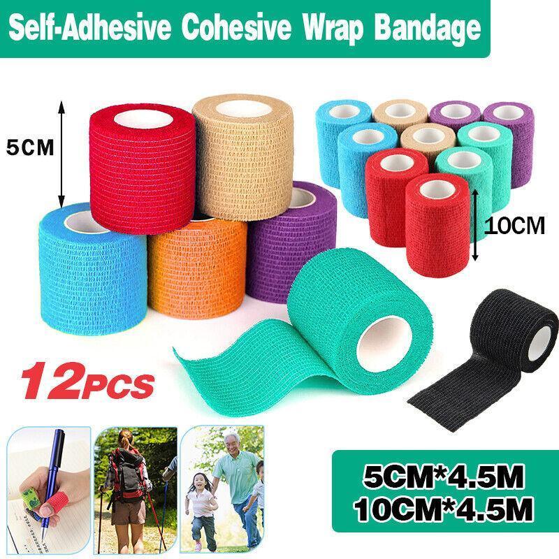 12× Multi-Size Self-Adhesive Cohesive Pet Bandage Wraps - 12PCS(5CM*4.5M)