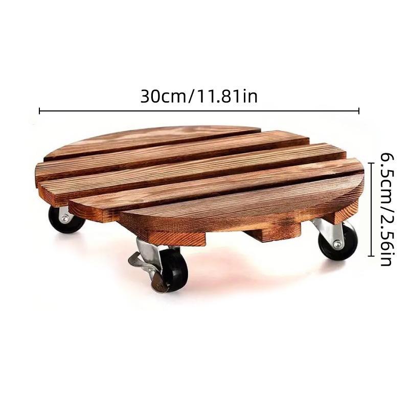 Wooden Round Universal Wheel Planter Base Tray Mobile Planter Stand for Garden