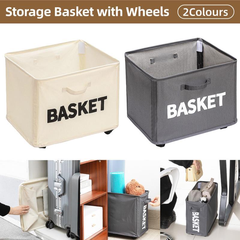 Rolling Storage Basket with Wheels for Under Desk or Shelf Organisation - Beige
