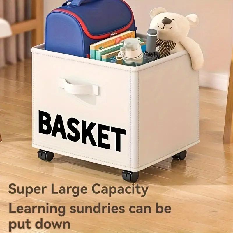 Rolling Storage Basket with Wheels for Under Desk or Shelf Organisation - Beige